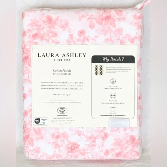 Laura Ashley Pink Roses Floral Sheet Set - Twin XL - Picture 2 of 5